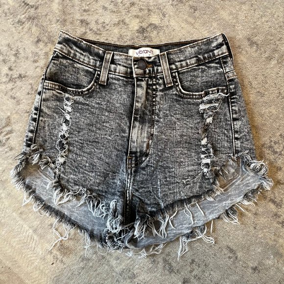 Grey Acid Wash Vintage V Denim Shorts Vibrant MIU - Picture 1 of 10
